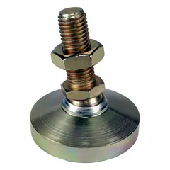 Swivel male leveling mount with 1/2"-13 thread size and 1.88 in type. Rated for 5,000 lb load capacity. Features a zinc-plated finish and round base shape. Used for leveling and supporting industrial equipment such as machinery, conveyors, and workstations.