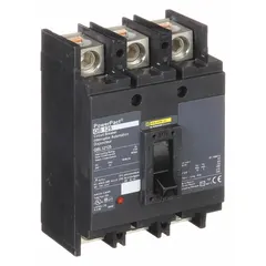 Three-pole molded case circuit breaker rated 125 A with a maximum interrupting rating of 10 kA at 240 V AC. Features fixed instantaneous trip and line/load lug terminals for ABC phase connection. Suitable for overcurrent protection in branch circuits within panelboards and switchboards.