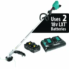 This battery-powered string trimmer features a straight shaft with a 72-1/2-inch length, designed for cutting grass, weeds, and light brush. Suitable for residential and commercial landscaping tasks such as edging along fences, walls, and flower beds.