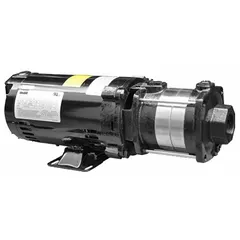 Horizontal booster pump designed to increase water pressure in commercial and industrial water supply systems. Operates on three-phase 230/460V AC power, delivering a best efficiency flow of 31 gpm and a shut-off pressure of 59 psi. Suitable for maintaining consistent pressure in buildings, irrigation networks, and process water applications.