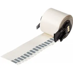 Gray matte vinyl wraparound label for permanent wire identification. Measures 1-1/2 in x 1/4 in, suitable for 10 AWG to 4 AWG wire gauge. Compatible with Brady M611 printer series; requires M7-R4300 ribbon. Used in electrical panels, control cabinets, and cable management systems.