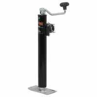 This topwind, weld-on trailer jack features a foot plate base and a static load capacity of 5,000 lb. With a maximum lift height of 31-1/2 in, it is used to lift and support the tongue of a trailer for coupling or storage