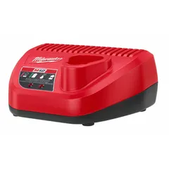 This single-port charger operates on 120V AC input and is designed for 12V DC batteries. It charges a 2 Ah battery to full capacity in one hour. Suitable for recharging batteries used in cordless power tools and equipment in workshops, construction sites, and maintenance facilities.