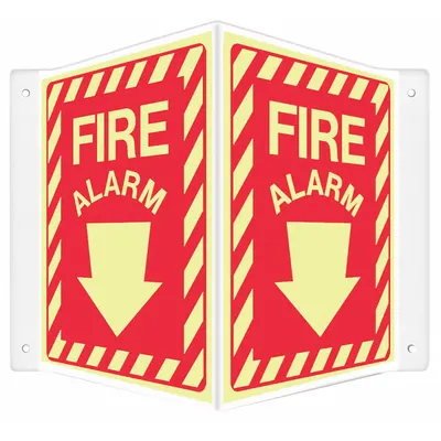 CONDOR Safety Sign: PETG, Mounting Holes Sign Mounting, 12 in x 14 in Nominal Sign Size - V-Shape Projection Fire Alarm Signs