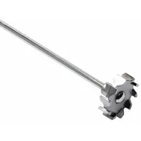 This overhead stirrer impeller features a turbine blade shape for efficient mixing and homogenization of liquids. With a 1/4-inch shaft diameter and 15 3/4-inch shaft length, it is suited for laboratory and industrial stirring applications