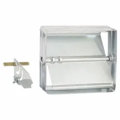 Rectangular manual balancing damper constructed from steel. Designed for vertical mounting and includes a locking manual quadrant. Suitable for regulating airflow in HVAC ductwork with a maximum air velocity of 2000 fpm.