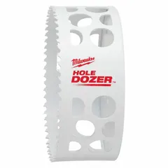 This bi-metal hole saw cuts through wood, metal, and plastic. With a 4-1/2 inch diameter and 3.5 teeth per inch, it achieves a maximum cutting depth of 1-5/8 inches. Used for creating clean openings in construction materials for electrical, plumbing, and HVAC installations.