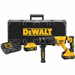 This cordless rotary hammer operates on a 20V DC battery platform and features an SDS-Plus bit system. It delivers 4300 bpm with 2.2 ft-lb of impact energy and has a maximum capacity of 1/2 in. Suitable for drilling and chiseling in concrete, masonry, and stone, including anchor setting and light demolition.