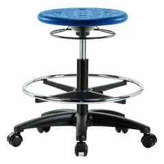APPROVED VENDOR Polyurethane Lab Stool, Blue, Height Range 17 3/4" to 25 1/2", 13" Seat, Fiberglass Base, 5 Casters