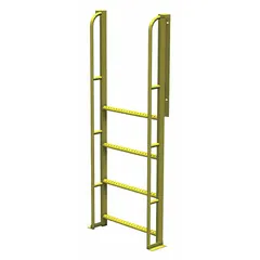 This steel base ladder from TRI-ARC is finished in yellow and measures 30 inches wide by 20 inches deep. It is used for industrial access, maintenance, and elevated work in warehouses, factories, and similar facilities.