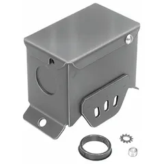 Motor conduit box designed for frame size 48 motors. Features stud mounting and includes a spacer for proper alignment. Provides a secure enclosure for electrical connections in motor applications.