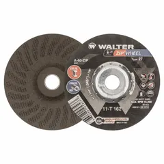 General purpose cut-off wheel for carbon and stainless steel. Type 27 depressed center design with 60 grit. Measures 6" diameter, 3/64" thickness, 7/8" arbor hole. Part of the ZIP series. Suitable for portable angle grinders in fabrication and maintenance tasks.