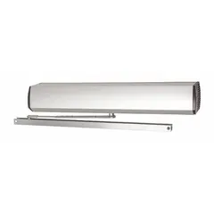 This LCN 9130 Series low energy door operator is a heavy-duty, aluminum unit with a satin aluminum, clear anodized finish. It is Performance Grade 1, non-hold open, and ADA compliant. Suitable for limited-traffic applications such as interior doors in commercial buildings requiring powered opening and closing assistance.