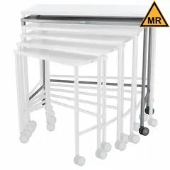 This fixed-height lab table features a stainless steel countertop that resists corrosion and facilitates cleaning. It is mounted on swivel casters for easy repositioning. Suitable for laboratory, healthcare, and industrial environments requiring a durable, hygienic work surface.