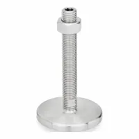Swivel male leveling mount with a round base and 3/4"-10 thread size. Rated for 6,295 lbf load capacity with a 3.94 in type. Includes a nut; mounting holes not included. Used for leveling and stabilizing industrial machinery, conveyors, and heavy equipment on uneven floors
