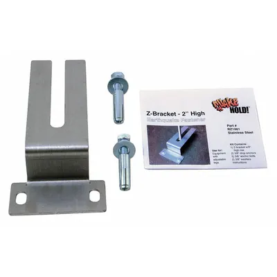 QUAKEHOLD Stabilizing High Z-Bracket: Stainless Steel, Item to Floor Bracing, Screw Mounting - Furniture & Small-Sized Equipment Straps & Brackets