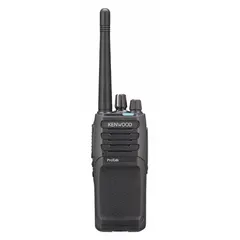 VHF analog handheld radio with 5 W transmit power and 64 channels. No display; powered by a Li-Ion battery. FCC license required for operation. Suitable for commercial voice communication in settings such as warehousing, construction, and facility management.