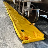 This ENPAC railroad track berm is constructed of PVC and measures 20 ft in length, 30 in in width, and 4 in in height. It provides a spill containment capacity of 124 gallons, suitable for use along rail tracks to contain leaks or spills during loading and unloading operations