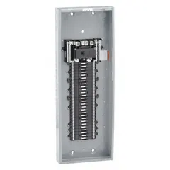 This 200A, 120/240V AC, 1-phase indoor load center features 54 spaces and a 22kA short-circuit current rating. It is convertible between main breaker and main lug configurations and includes a plug-on neutral for simplified wiring. The enclosure cover is ordered separately. Designed for use with Square D QO circuit breakers, it is suitable for residential and light commercial power distribution.