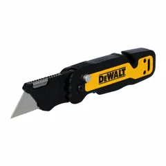 This folding utility knife features an assisted-opening mechanism for one-handed blade deployment. It has a steel blade and an aluminum handle, with a closed length of 4.5 inches and an open length of 8.5 inches. Includes one blade. Suitable for cutting drywall, cardboard, plastic strapping, and other general construction or warehouse materials.