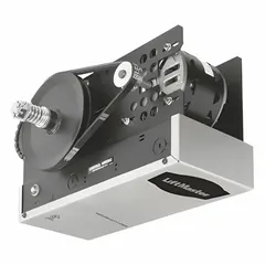 Electric trolley operator for ceiling-mount installation on sectional overhead doors. Features a 1/2 hp motor at 115V AC with a 2.4:1 drive ratio for reliable electric actuation. Suitable for commercial or industrial door automation requiring frequent cycling.
