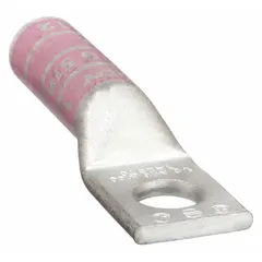 One-hole compression lug for terminating 1/0 AWG stranded copper wire. Features a 3/8 in stud size and long-barrel design. Suitable for use in electrical panels, switchgear, and power distribution systems.