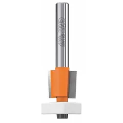 Carbide-tipped flush-trim profile router bit with a 1/2 in cutter diameter and 2 flutes. Used for flush trimming laminate, veneer, or solid wood against a template or substrate in pattern routing, edge finishing, and shape duplication.