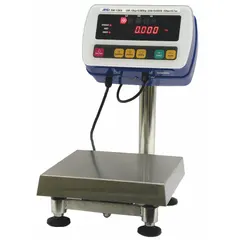 The A&D WEIGHING SW-15KM is a food scale with an LED display, readability of 0.005 lb/0.002 kg, and a weighing surface 11 3/4 inches wide. It features an IP69K rating for washdown environments and an RS-232C port for data communication. Suitable for precise weighing in commercial kitchens and food processing areas requiring sanitary conditions.