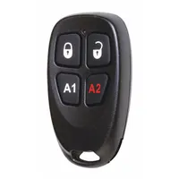 Handheld key ring transmitter for security systems, operating at a maximum frequency of 320 MHz with 4 buttons. Batteries included for immediate use. Suitable for arming, disarming, or triggering auxiliary functions on compatible security panels and gate operators