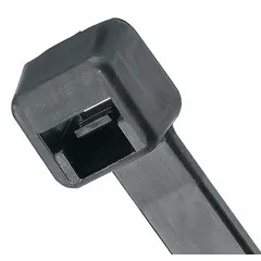 Black nylon cable tie with 0.14 in width, 14 1/2 in length, and 4 in maximum bundle diameter. Rated for outdoor use. Sold in packs of 1,000. Used for bundling and securing wires and cables in general purpose applications.