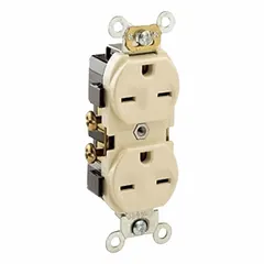 General purpose duplex receptacle with NEMA 6-15 configuration, rated 250V AC and 15A. Ivory finish, 2-pole/3-wire grounding design. Suitable for commercial and light industrial applications requiring 250V power.