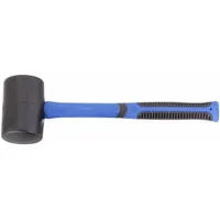 Rubber Mallet: Fiberglass Handle, 2 lb Head Wt, 3 in Dia, 5 3/16 in Head Lg, 16 in Overall Lg, Black
