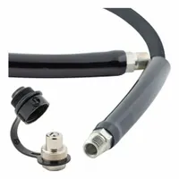 This hydraulic hose assembly consists of a 30 ft length of black rubber hose with a 3/8 in inner diameter. It is fitted with 3/8 in x 3/8 in NPTF male connectors on both ends. Suitable for connecting hydraulic components in fluid power systems, it is commonly used in industrial machinery, mobile equipment, and plant maintenance applications