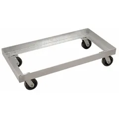 This low hopper undercarriage is designed to support large-volume modular tub carts in material handling operations. It features a (4) swivel caster configuration for maneuverability and a 560 lb load capacity. Dimensions: 42 1/2 in L x 21 5/8 in W x 9 3/8 in H.