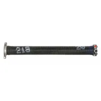 Steel torsion spring with 0.218 in wire diameter, 2 3/16 in outside diameter, and 180° deflection angle. Left-hand wind direction with closed drawbar ends. Used in counterbalance systems for overhead doors and similar applications