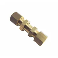 Brass compression fitting with standard sleeve, configured as compression x compression for connecting two 6 mm OD tubes. Suitable for use in pneumatic, hydraulic, and instrumentation systems requiring leak-tight connections