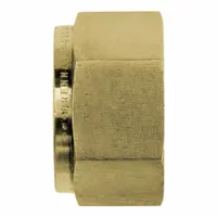 This brass compression fitting nut is part of the N0318 series, designed for 3/4 in OD tubing. It features a double-ferrule design and is supplied clean and bagged. Compatible with Gyrolok fitting brands, it is used in industrial fluid systems for instrumentation, hydraulic, and pneumatic circuits