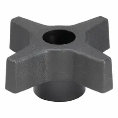 This 4-arm knob provides a manual grip interface for adjustment or clamping applications. It features a 2.46 in diameter, plastic construction with a steel threaded through-hole, and a 1/4"-20 thread size. Commonly used on machinery, fixtures, and equipment where hand-operated tightening or positioning control is needed.