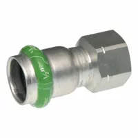 This APOLLO SmartPress fitting is a stainless steel press fitting for potable water systems. It features a Press-fit x FNPT connection with an EPDM seal, designed for joining 1 in pipe to 3/4 in pipe in water supply applications