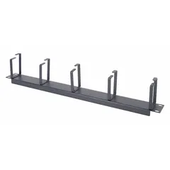 This steel cable manager organizes and routes cables in a 1U rack space. Its horizontal, single-sided ring-style design provides cable routing and management for network, server, or AV equipment. Finished in black with a 3 3/4-inch overall depth.