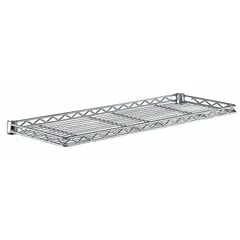 This METRO cantilever wire shelf is constructed of steel with a chrome finish, designed for dry environments. It features a split sleeve design for easy installation and is NSF Approved. With a load capacity of 150 lb, it is suitable for organizing supplies in commercial storage systems.