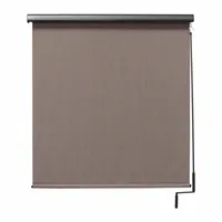 This exterior sun shade from the Regal Series features a pole-and-crank mechanism for easy deployment and retraction. It has a 6 ft valance width with a 3 in valance height in oil-rubbed bronze, and light brown fabric. The bungee and hook tie-down system secures the shade against wind. Suitable for patios, decks, and other outdoor areas requiring sun protection