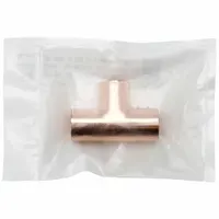 Wrot copper tee fitting with three cup ends for sweat-soldered connections to 1 1/4 in CTS copper tubing. Clean and bagged for immediate use. Used to branch or combine flow in plumbing, HVAC, and industrial piping systems