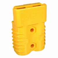 Multipole SB connector housing made of yellow polycarbonate. Compatible with SB 175 series contacts. Overall height 79.6 mm. Used for enclosing and protecting high-current connections in power distribution and battery systems