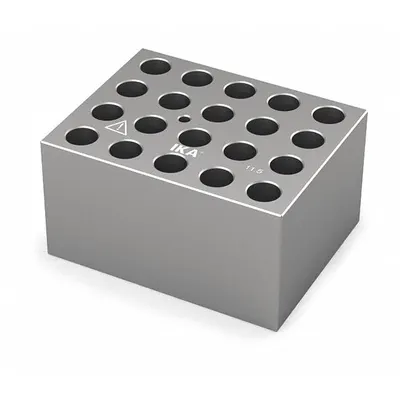 IKA Dry Block: Anodized Aluminum, 3 3/4 in Overall Wd, 3 in Overall Lg, 20 Wells - Dry Bath Blocks