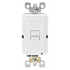 Blank face GFCI device for hardwired equipment requiring ground fault protection. Rated 125V AC, 20A, manual reset, 2-pole 3-wire. Suitable for industrial and commercial applications where a standard outlet is not needed, such as pumps, motors, or lighting fixtures.