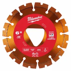 This dry-use segmented diamond blade is designed for cutting green concrete. With a 6-inch blade diameter and 6-inch arbor size, it is suitable for concrete and asphalt-cutting applications in construction and renovation projects.