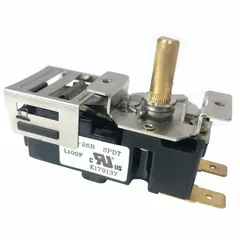 Replacement thermostat for portable salamander electric heaters. Controls heater temperature. Compatible with Dayton-brand heaters. Replaces part numbers 784JH7A, 787JH8A, 787JH9A, 787JJ0A, 787JJ1A, 787JJ2A.