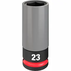 Metric 23 mm 6-point deep socket with non-marring drive. Black Phosphate finish. For removing and installing lug nuts on vehicles in automotive repair and tire service applications.