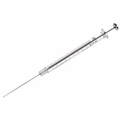 This 100 µL gastight syringe features a borosilicate glass barrel and PTFE plunger and tip for chemical resistance. The cemented needle with point style 2 is included. Sterile and individually packaged, it is suited for precise liquid handling in analytical applications such as gas chromatography.